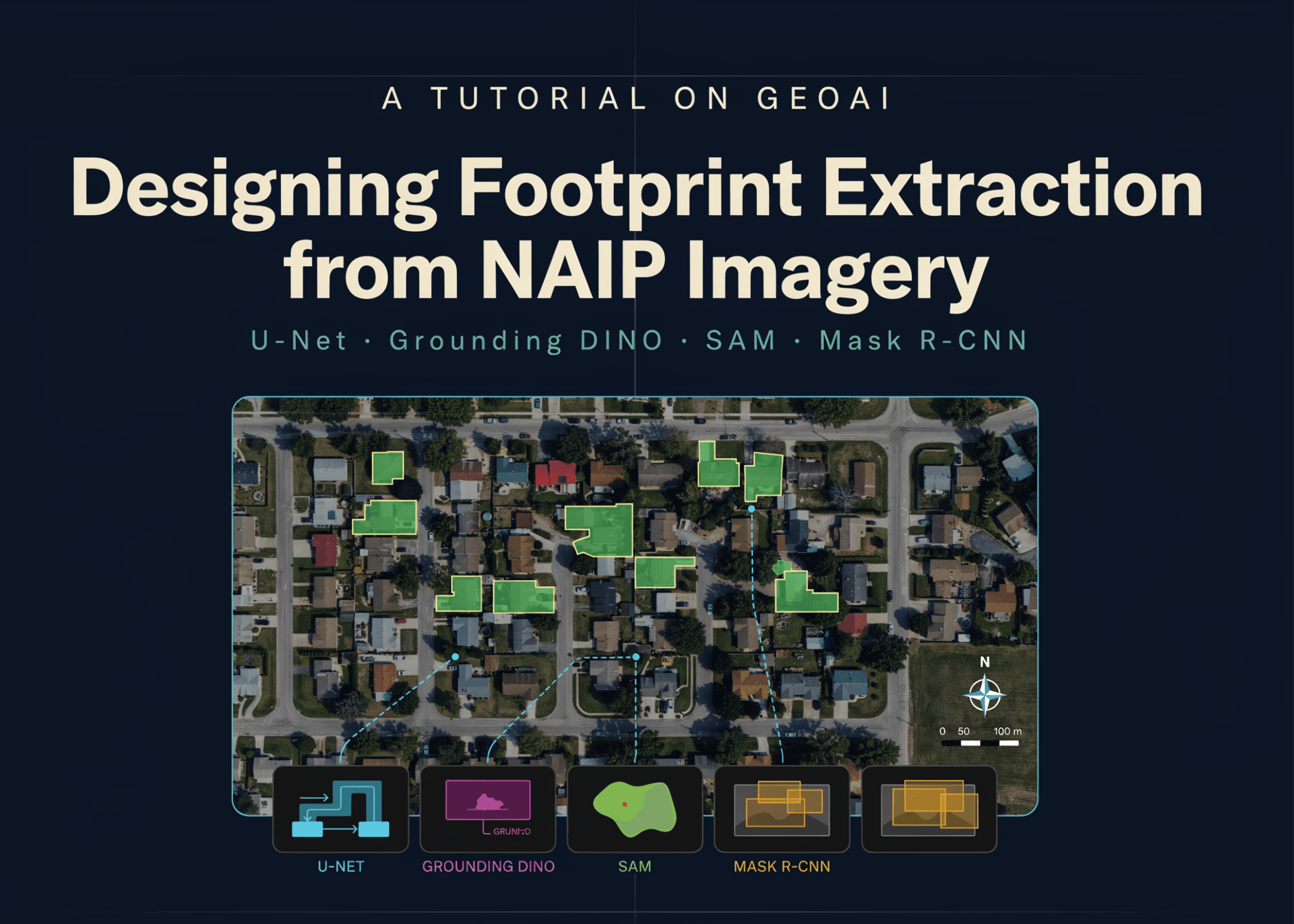 A Tutorial on GeoAI: Designing Footprint Extraction from NAIP Imagery Using U-Net, Grounding DINO, SAM, and Mask R-CNN